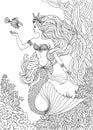 Mermaid undersea, hand drawn vector illustration on a white background