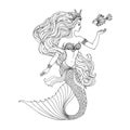 Mermaid undersea, hand drawn vector illustration on a white background