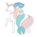 Mermaid and unicorn isolated vector illustration Royalty Free Stock Photo