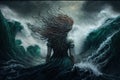 Mermaid using her powers to calm a raging sea, created with Generative AI technology