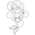 Mermaid vector picture illustration. Coloring page line art of an adorable young fairy tale mythical characters Royalty Free Stock Photo