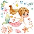 Mermaid Watercolor Character Sea Horse Ocean Kit