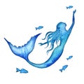 Mermaid, watercolor vector silhouette illustration Royalty Free Stock Photo