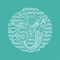Mermaid and waves circle emblem