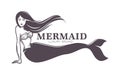 Mermaid woman with long fish tail monochrome sketch outline