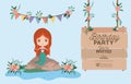 Mermaid with wooden label invitation card Royalty Free Stock Photo