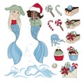 MERMAID YUMMY New Year Color Vector Illustration Set