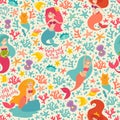 Mermaids characters vector seamless background Royalty Free Stock Photo