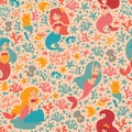 Mermaids girls vector seamless pattern