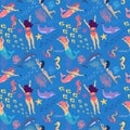 Mermaids seamless pattern. Cute mermaids and girls Royalty Free Stock Photo