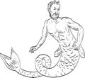 Merman Male Mermaid Medieval Drawing