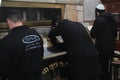 MERON, ISRAEL - December 29, 2015: Orthodox Jews pary in the tomb of Rabbi Shimon Bar Yochai, in Meron, Israel. Jewish Man wrapped