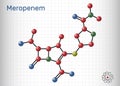 Meropenem molecule. It is broad-spectrum carbapenem antibiotic. Sheet of paper in a cage