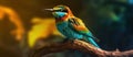 Merops apiaster closeup on a branch, Generative AI