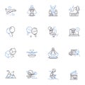 Merriness line icons collection. Joyfulness, Laughter, Jolliness, Festivity, Cheerfulness, Delight , Merrymaking vector