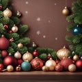 Merry backdrop of baubles, toys, and trimmed tree Royalty Free Stock Photo