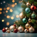 Merry backdrop of baubles, toys, and trimmed tree Royalty Free Stock Photo