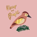 Merry and Bright retro bird Christmas card vector
