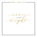 Merry and bright gold text isolated on white background
