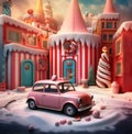 merry candy holiday gift retro festive snow christmas car winter. Generative AI.