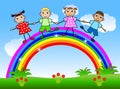 Merry children dance on a rainbow