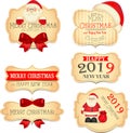Merry Christamas and Happy New Year banners with cute red bow and Santa Claus