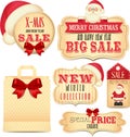 Merry Christamas and Happy New Year banners with cute red bow and Santa Claus