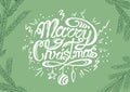 Merry Christmas greeting card on green background