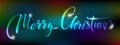 Merry Christmas abstract colored calligraphic inscription by hand, on a dark festive background.