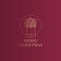 Merry Christmas Abstract Vector Classy Label, Sign or Card Template. Hand Drawn Golden Angel Sketch Illustration with