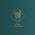 Merry Christmas Abstract Vector Classy Label, Sign or Card Template. Hand Drawn Golden Angel Sketch Illustration with