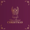 Merry Christmas Abstract Vector Classy Label, Sign or Card Template. Hand Drawn Golden Praying Angel Sketch Illustration