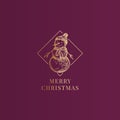 Merry Christmas Abstract Vector Classy Label, Sign or Card Template. Hand Drawn Golden Snowman in Frame Sketch Royalty Free Stock Photo