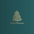 Merry Christmas Abstract Vector Classy Label, Sign Or Card Template. Hand Drawn Golden Tree Cookie Sketch Illustration