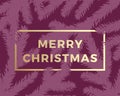 Merry Christmas Abstract Vector Greeting Card. Modern Golden Typography in a Frame. Purple Background Royalty Free Stock Photo