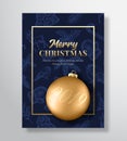 Merry Christmas Abstract Vector Greeting Card, Poster or Holiday Background. Classy Blue and Gold Colors, Glitter and