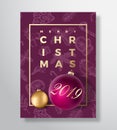 Merry Christmas Abstract Vector Greeting Card, Poster or Holiday Background. Classy Purple and Gold Colors, Glitter and Royalty Free Stock Photo