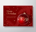 Merry Christmas Abstract Vector Greeting Card, Poster or Holiday Background. Classy Red and Gold Colors, Glitter Tinsel Royalty Free Stock Photo