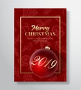 Merry Christmas Abstract Vector Greeting Card, Poster or Holiday Background. Classy Red and Gold Colors, Glitter and Royalty Free Stock Photo