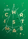 Merry Christmas Abstract Vector Minimalist Geometry Poster, Greeting Card or Background. Green and Gold Colors, Modern