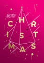 Merry Christmas Abstract Vector Minimalist Geometry Poster, Greeting Card or Background. Pink and Gold Colors, Modern