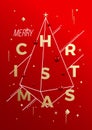 Merry Christmas Abstract Vector Minimalistic Geometry Poster, Card or Background. Classy Red and Gold Colors, Modern