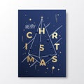 Merry Christmas Abstract Vector Minimalistic Geometry Poster, Card or Background. Dark Blue and Gold Colors, Modern