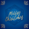 Merry Christmas Abstract Vector Retro Label, Sign or Card Template. Hand Drawn Hexagon Pine Wreath Sketch Illustration