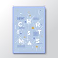 Merry Christmas Abstract Vector Swiss Style Minimalistic Poster, Card or Background. Light Blue Color, Modern Typography