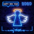 Angel with nimbus neon sign. Christmas or Easter design element. Merry Christmas. Angel. Star. Christmas angel. A bright Royalty Free Stock Photo