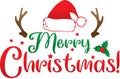 Merry Christmas Antlers and Santa Hat Graphic