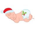 Merry Christmas Baby. Newborn Boy Or Girl, Vector Cartoon Character. Xmas Card.