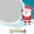 Merry Christmas Background with Cute Santa Laughing ho ho ho .empty space in the hanging circle.Holiday Social media post,