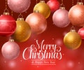 Merry christmas background design with hanging colorful christmas balls Royalty Free Stock Photo